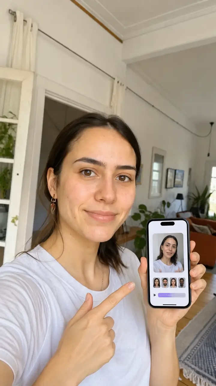 AI actor showing an app
